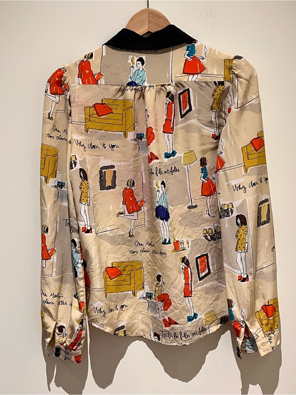 Kate Spade 100% Silk "Martini" Graphic Print Blouse 2 - Picture 6 of 10